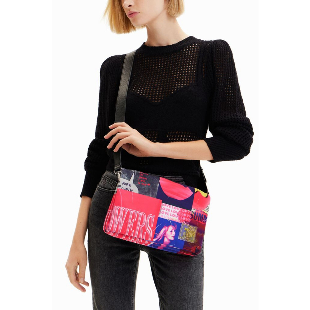 Desigual Pink Blue Collage News Crossbody Bag - Picture 1 of 10